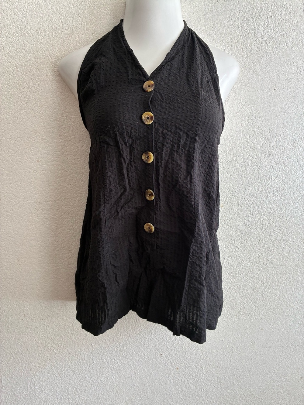 ASOS DESIGN Petite Halter Playsuit With Button Detail Black Romper 6 - Picture 4 of 15